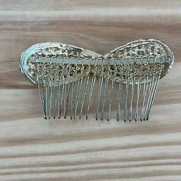 Silver Tone Rhinestone and Faux Pearls Hair Comb Hair Piece - Picture 4 of 5